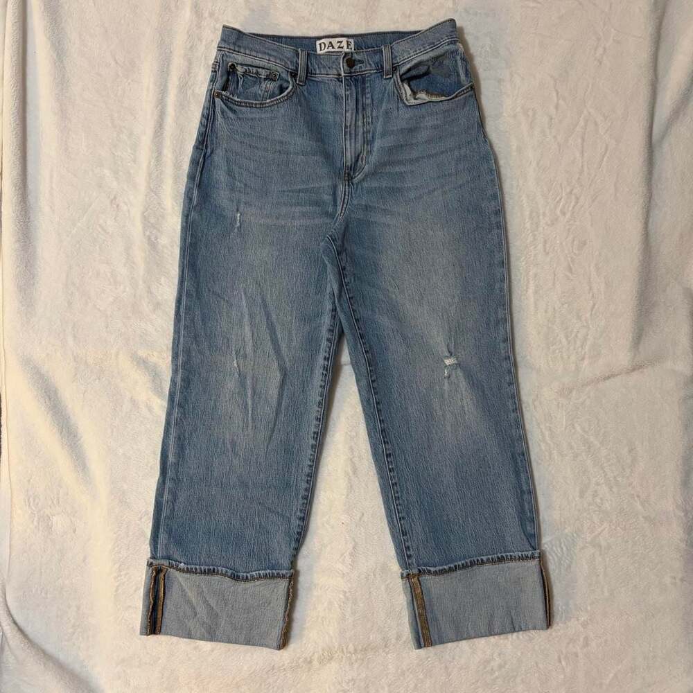 DAZE Light Wash Wide Cuffed Hem Jeans